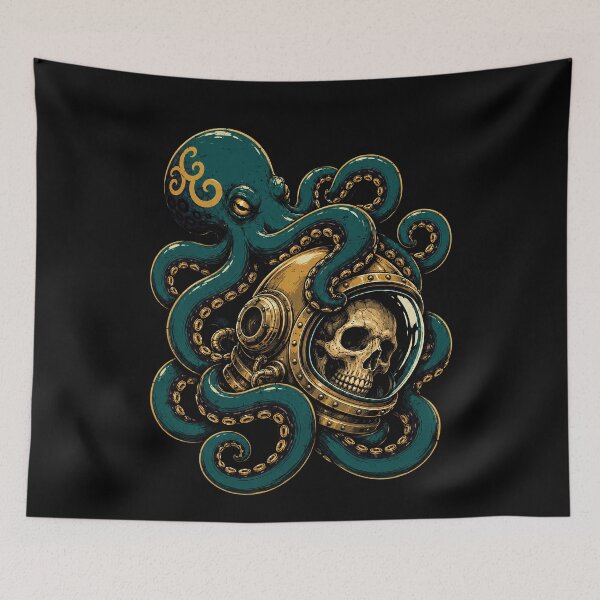 Item preview, Octopus with Skull in Diver's Helmet Design Halloween designed and sold by rafaeltto.