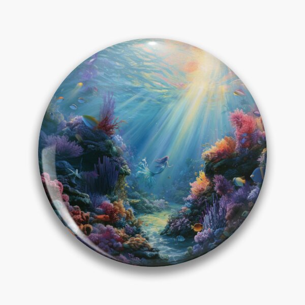 Artikelvorschau, Eine wunderschöne Meerjungfrau schwimmt zwischen farbenprächtigen Korallenriffen, umgeben von tropischen Fischen und Sonnenstrahlen, die durch kristallklares Wasser fallen. Fantasy- und mythologische Kreaturen entworfen und verkauft von CDC40.