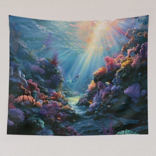Item preview, A beautiful Mermaid swimming among colourful coral reefs surrounded by tropical fish and shafts of sunlight filtering through crystal-clear water, Fantasy & Mythological Creatures designed and sold by CDC40.
