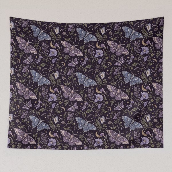Item preview, Celestial Moth Floral Pattern Purple Botanical Moon Garden designed and sold by Pick&Grin.