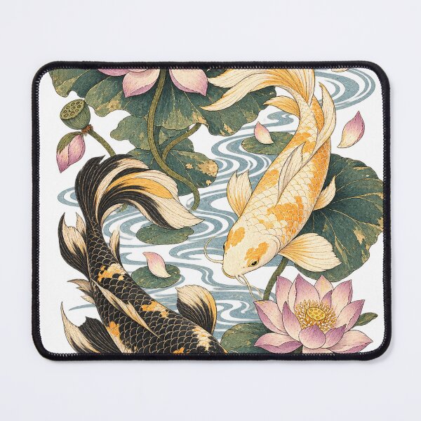 Item preview, Gold and Shadow Koi in the Lotus Pond Ukiyo-e Japan designed and sold by Kallandra.