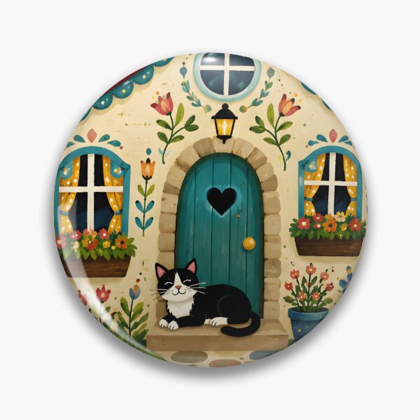 Item preview, Whimsical Cat Cottage – Colorful Naive Folk Art with Cats designed and sold by AnyMar2023.