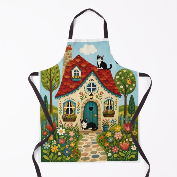 Item preview, Whimsical Cat Cottage – Colorful Naive Folk Art with Cats designed and sold by AnyMar2023.