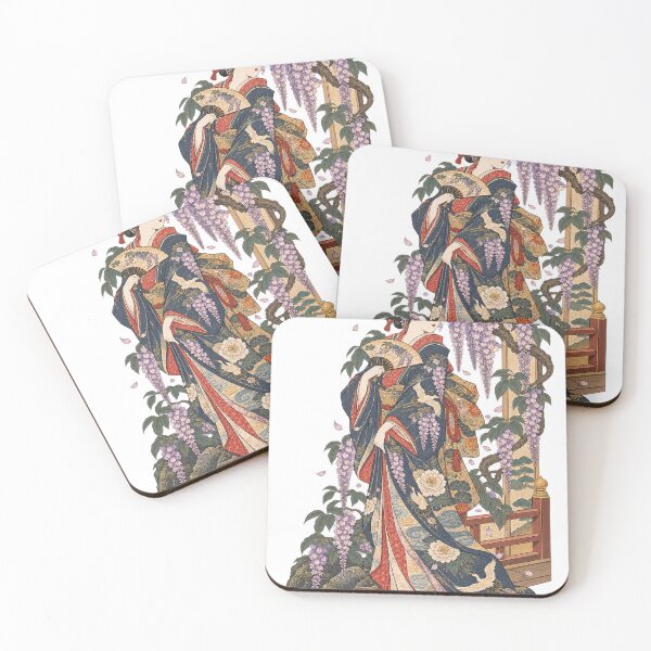 Item preview, Japanese elegant woman with fan under wisteria designed and sold by Kallandra.