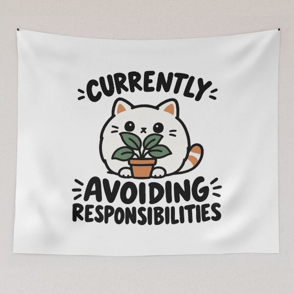 Item preview, Currently Avoiding Responsibilities Funny Cat designed and sold by MewMade.