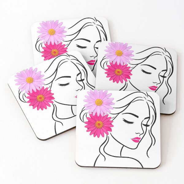Item preview, Floral Woman Face Line Art with Pink Daisies 2 Shapes Mania designed and sold by Shapes-Mania.