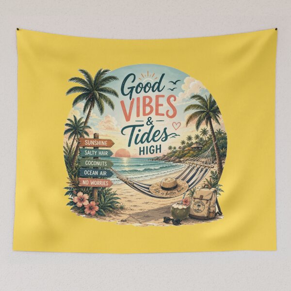 Item preview, Good Vibes & Tides High – Tropical Beach Vacation Summer Design designed and sold by Everleaf Studio.