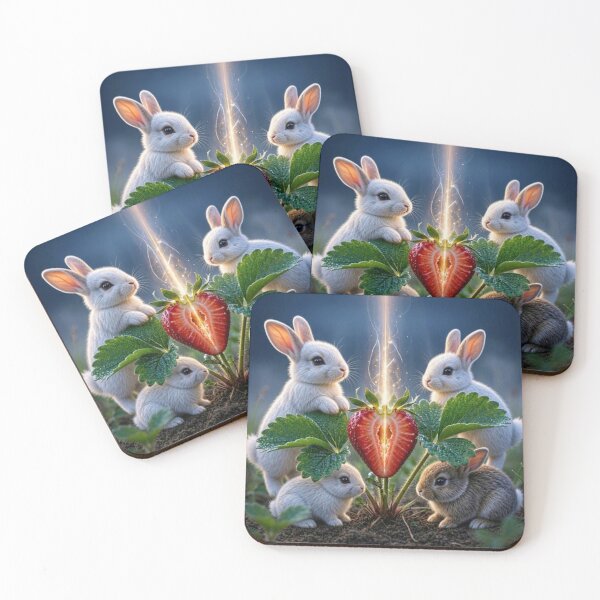 Item preview, Cute Bunnies and Magical Glowing Strawberry Art designed and sold by Breezes-of-Ida.