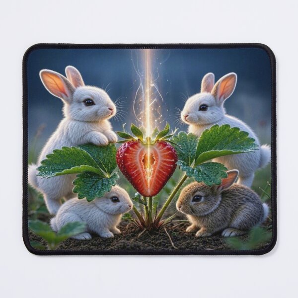 Item preview, Cute Bunnies and Magical Glowing Strawberry Art designed and sold by Breezes-of-Ida.