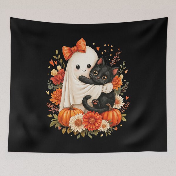 Item preview, Halloween Ghost Holding Black Cat Funny designed and sold by studio-ssaam.