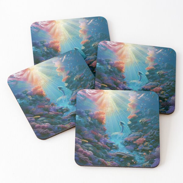 Item preview, A beautiful Mermaid swimming among colourful coral reefs surrounded by tropical fish and shafts of sunlight filtering through crystal-clear water, Fantasy & Mythological Creatures designed and sold by CDC40.