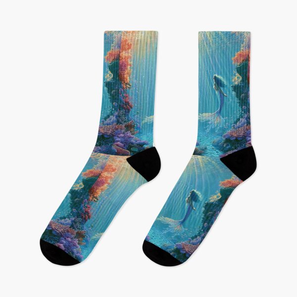 Item preview, A beautiful Mermaid swimming among colourful coral reefs surrounded by tropical fish and shafts of sunlight filtering through crystal-clear water, Fantasy & Mythological Creatures designed and sold by CDC40.