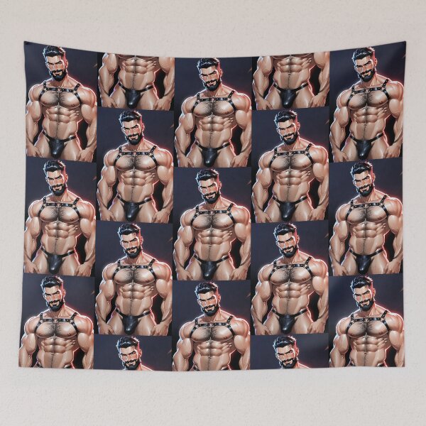 Item preview, Muscular Bearded Man in Leather Harness – Bold Masculine Art designed and sold by ZhivanCrimson.