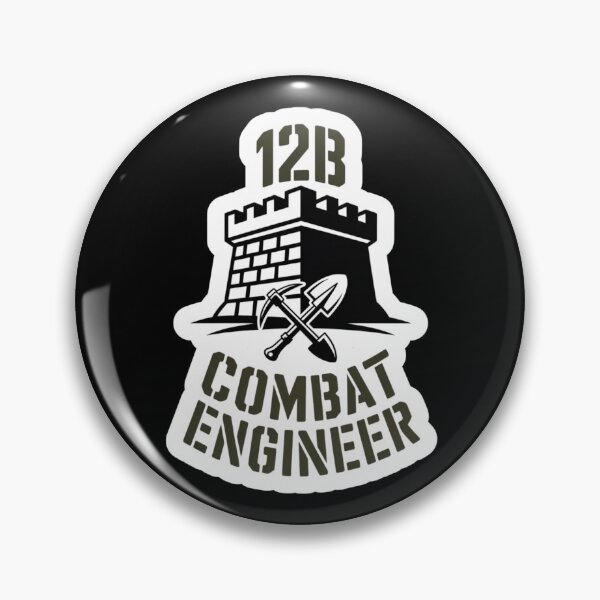 Item preview, 12B Combat Engineer — Castle Tower Emblem with Shovel and Pickaxe U.S. Army MOS Graphic White Outline designed and sold by GFamilyC.