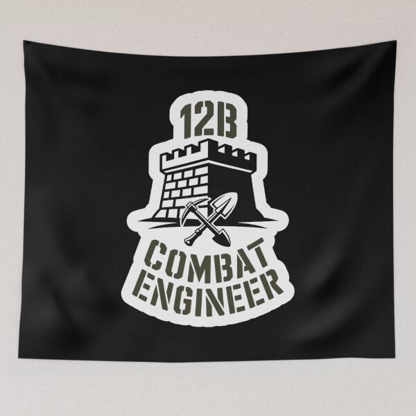 Item preview, 12B Combat Engineer — Castle Tower Emblem with Shovel and Pickaxe U.S. Army MOS Graphic White Outline designed and sold by GFamilyC.