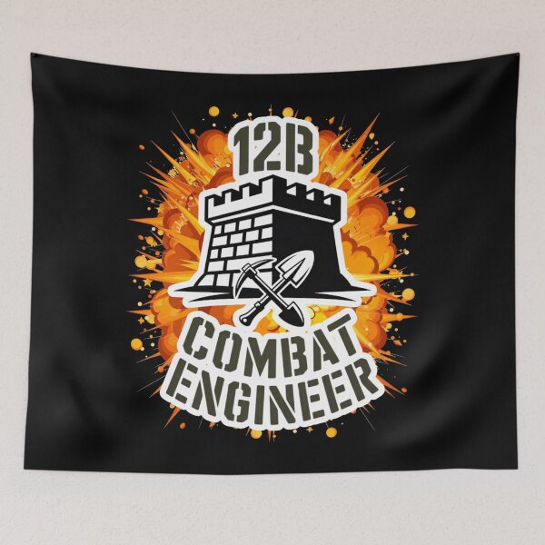 Item preview, 12B Combat Engineer — Castle Tower Emblem with Shovel and Pickaxe U.S. Army MOS Graphic White Outline Explosion designed and sold by GFamilyC.