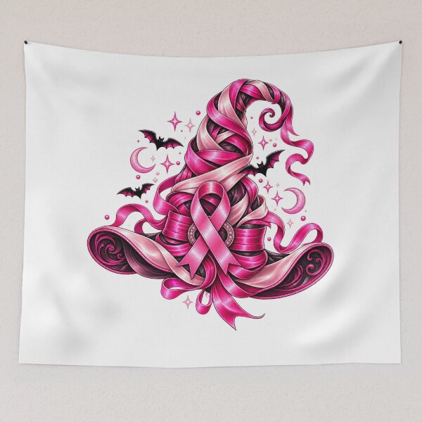 Aperçu de l'œuvre Chapeau de sorcière ruban rose, symbole de sensibilisation au cancer du sein, design magique créée et vendue par will freed18.