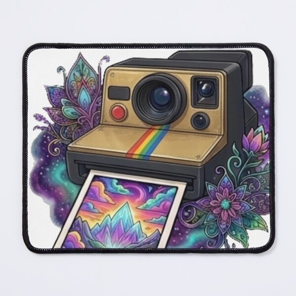 Item preview, Retro Instant Camera & Colorful Cosmic Flowers – Psychedelic Photography Sticker designed and sold by Anstickerrr.