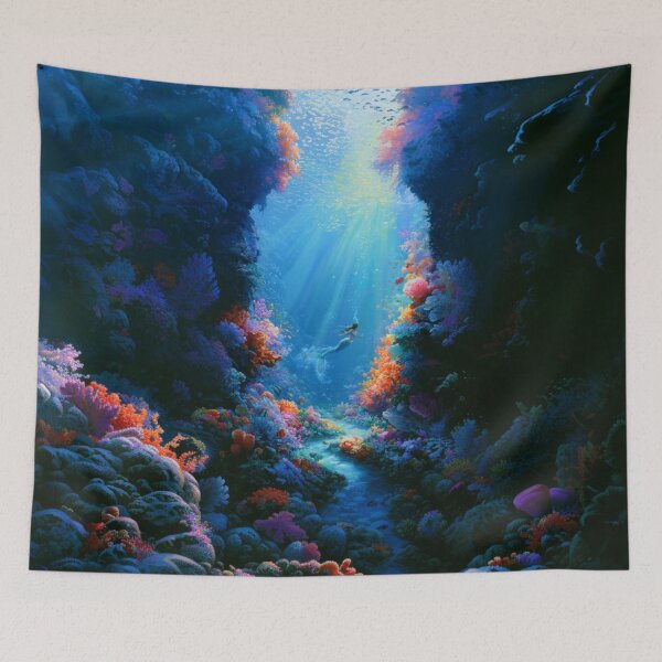 Item preview, A beautiful Mermaid swimming among colourful coral reefs surrounded by tropical fish and shafts of sunlight filtering through crystal-clear water, Fantasy & Mythological Creatures designed and sold by CDC40.