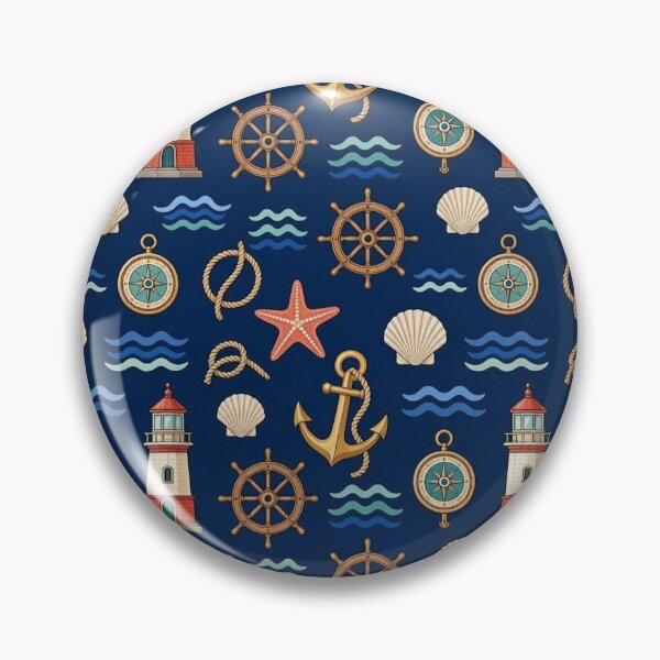 Item preview, Waves Anchors Seashells Lighthouse Nautical design designed and sold by ZanyPaintbrush.