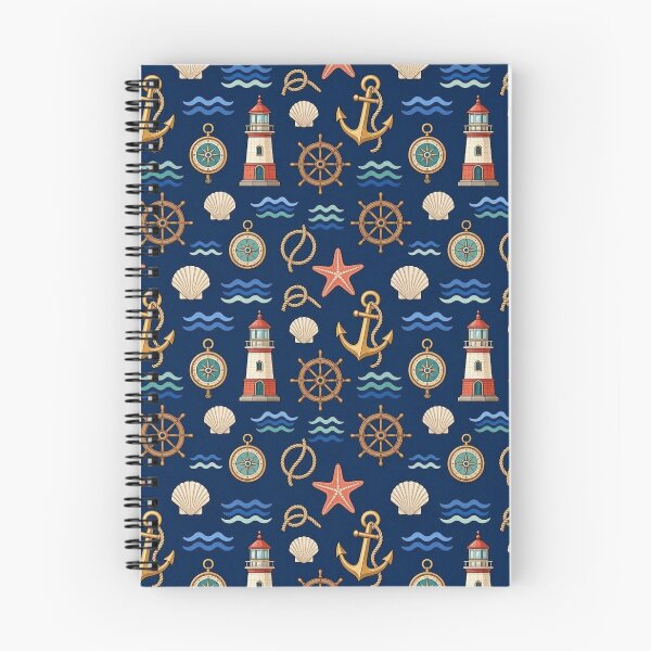 Item preview, Waves Anchors Seashells Lighthouse Nautical design designed and sold by ZanyPaintbrush.