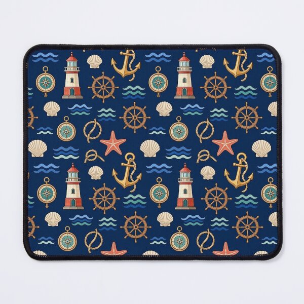 Item preview, Waves Anchors Seashells Lighthouse Nautical design designed and sold by ZanyPaintbrush.
