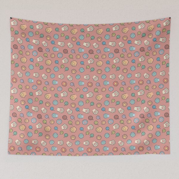 Item preview, Cute Cat Paws And Yarn Seamless Pastel Pattern designed and sold by StickVerse by Owais.