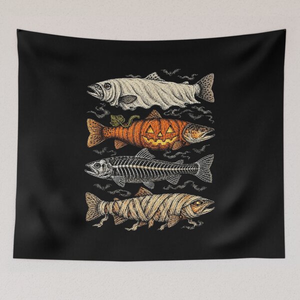 Item preview, Halloween Trout Fish Ghost Pumpkin Skeleton Mummy designed and sold by QuirkLabs.