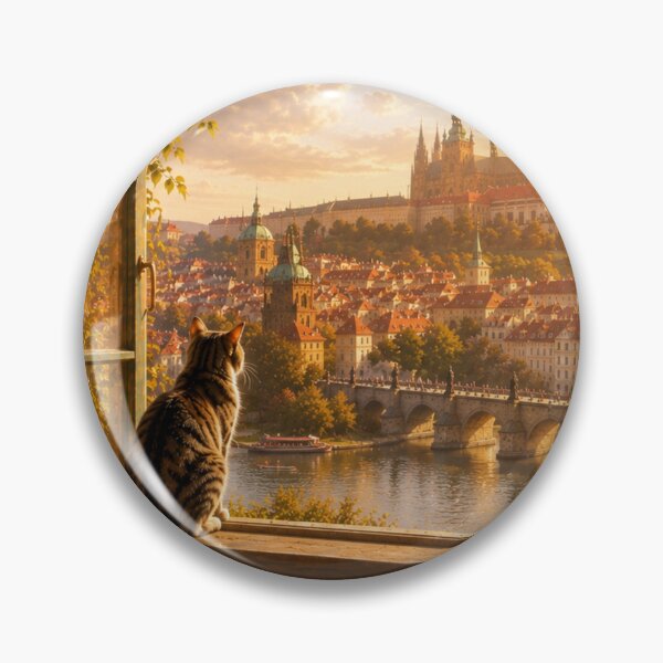 Item preview, Cat looking at Prague Castle designed and sold by VECINDARIO MULTIVERSO.