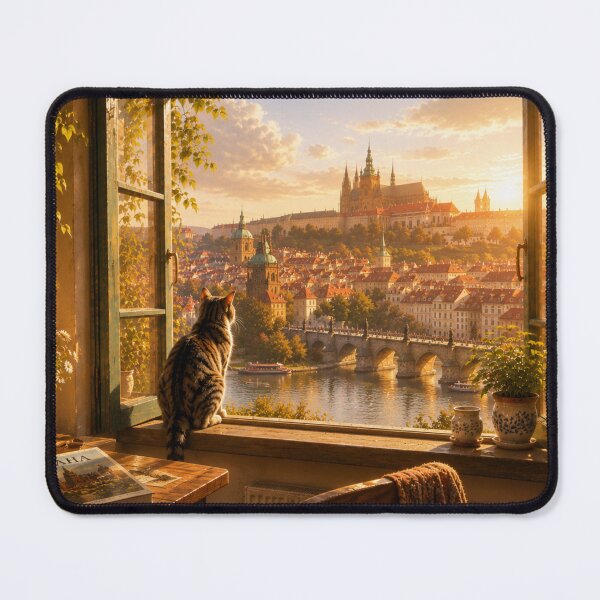 Item preview, Cat looking at Prague Castle designed and sold by VECINDARIO MULTIVERSO.