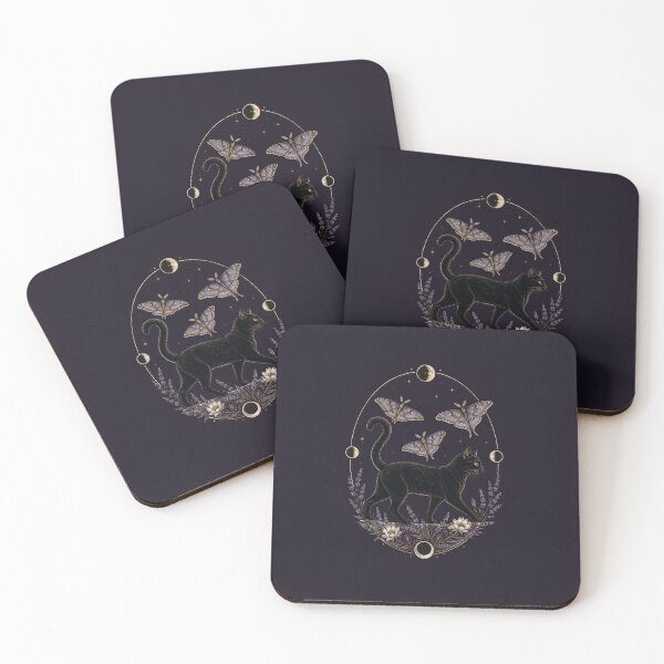 Item preview, Celestial Black Cat and Lunar Moths designed and sold by printheavenart.