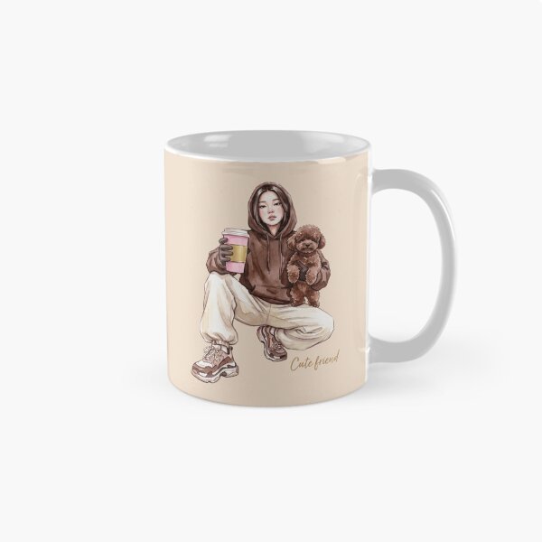 Item preview, Sticker: Girl with a puppy. Korean street style. designed and sold by  BoomPoster.