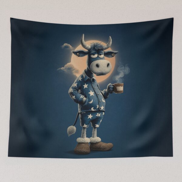 Item preview, A Cartoon Bull In Pajamas Holding A Mug Of Coffee designed and sold by prettykaler.