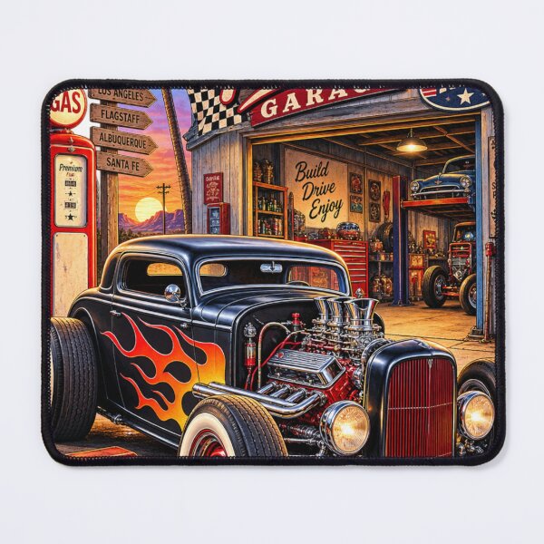 Item preview, Vintage Hot Rod Garage Route 66 designed and sold by Normandy Road Heritage™ - Vintage Garage Art.