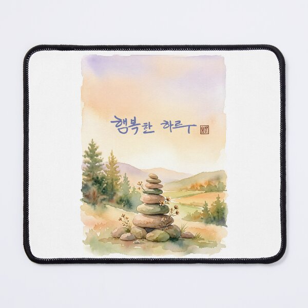 Item preview, Watercolor Landscape with Korean Calligraphy 'Happy Day' designed and sold by K-Brush.