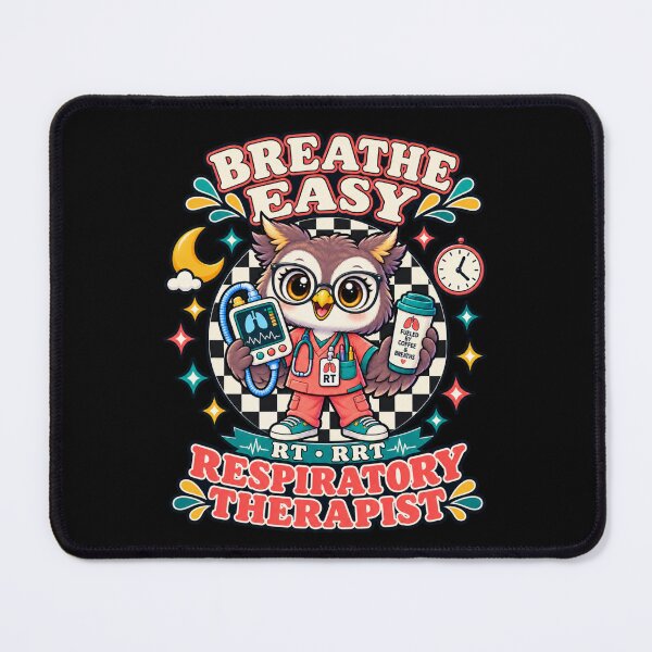 Item preview, Cute Owl wearing glasses Breathe Easy, RT RRT Respiratory Therapist Nightshift Checkered Coffee designed and sold by ClinicalHubs.