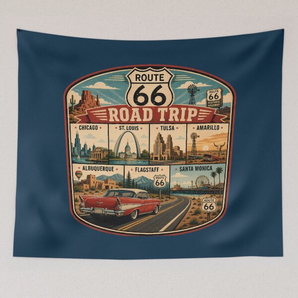 Item preview, Route 66 Landmarks Illustration Travel Art Badge designed and sold by KrisSidDesigns.