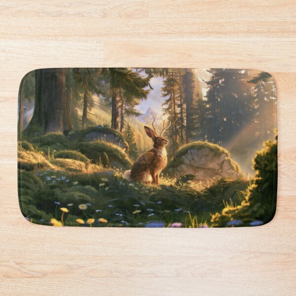 Item preview, A Wolpertinger standing alert among wildflowers and ferns in a beautiful alpine forest, Fantasy & Mythological Creatures designed and sold by CDC40.