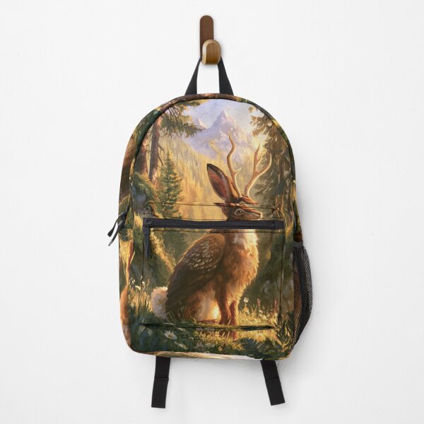 Item preview, A Wolpertinger standing alert among wildflowers and ferns in a beautiful alpine forest, Fantasy & Mythological Creatures designed and sold by CDC40.