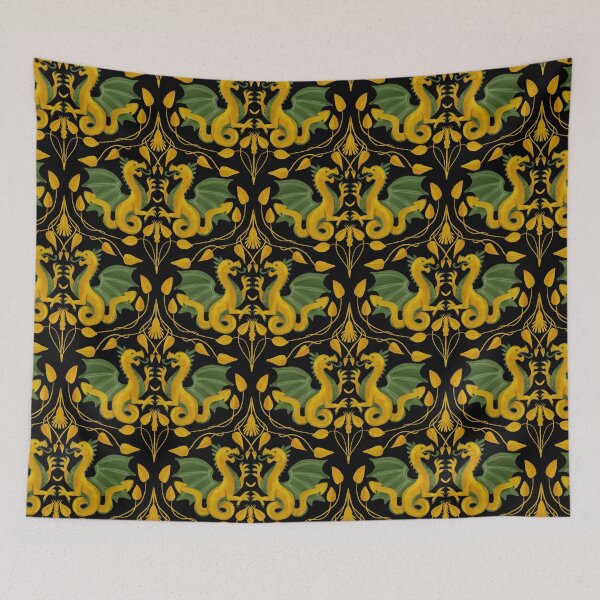 Item preview, Heraldic Dragon Tapestry - Medieval Castlecore Gothic Fantasy on black designed and sold by aneladesigns.