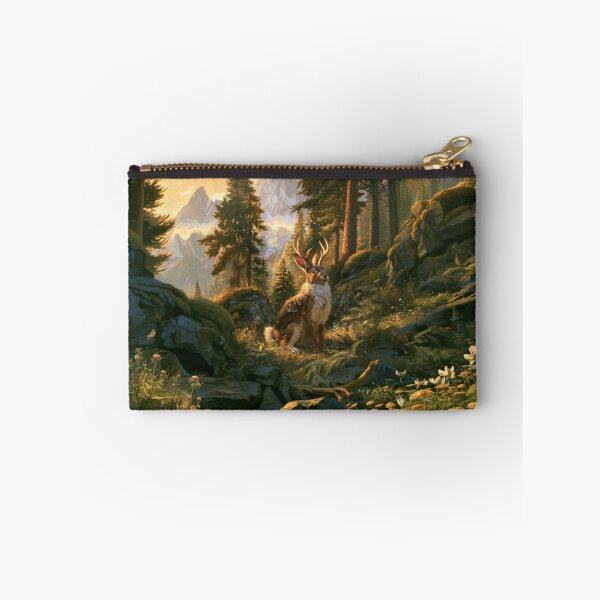 Item preview, A Wolpertinger standing alert among wildflowers and ferns in a beautiful alpine forest, Fantasy & Mythological Creatures designed and sold by CDC40.