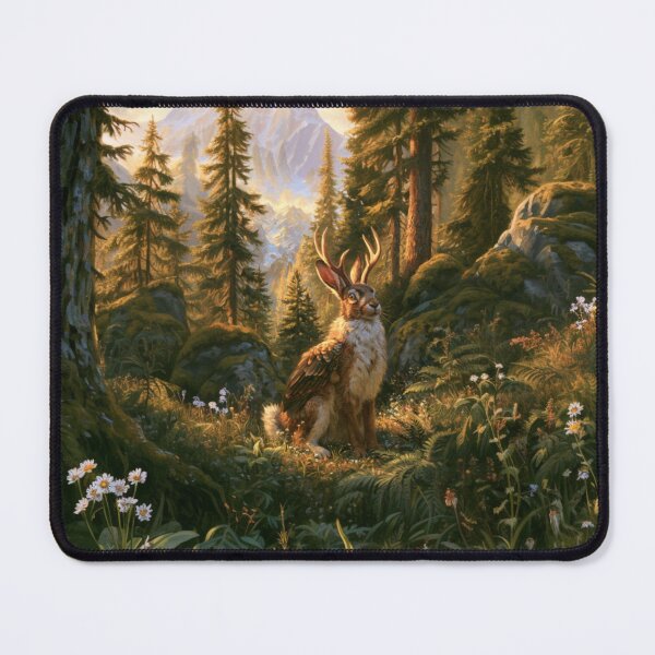 Item preview, A Wolpertinger standing alert among wildflowers and ferns in a beautiful alpine forest, Fantasy & Mythological Creatures designed and sold by CDC40.