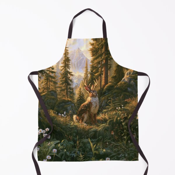 Item preview, A Wolpertinger standing alert among wildflowers and ferns in a beautiful alpine forest, Fantasy & Mythological Creatures designed and sold by CDC40.