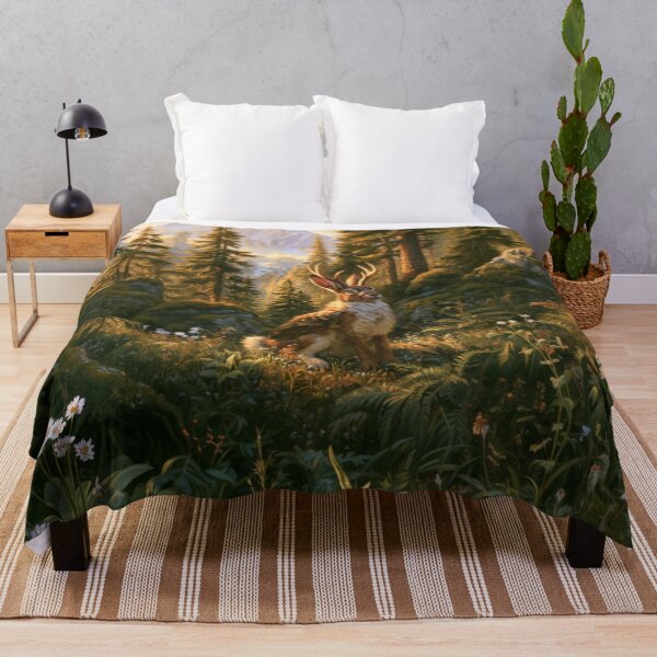 Item preview, A Wolpertinger standing alert among wildflowers and ferns in a beautiful alpine forest, Fantasy & Mythological Creatures designed and sold by CDC40.