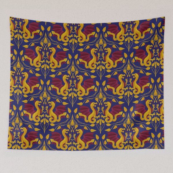 Item preview, Heraldic Dragon Tapestry - Medieval Castlecore Gothic Fantasy on navy designed and sold by aneladesigns.