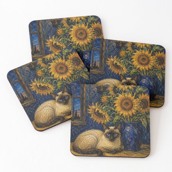 Item preview, Van Gogh Style Siamese and Sunflowers designed and sold by FloramoonArt.