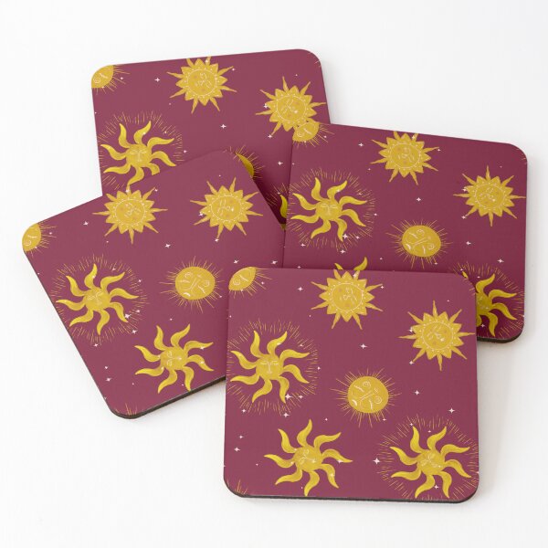 Item preview, Vintage Mystic Celestial Suns and Stars in Gold and Crimson Red designed and sold by aneladesigns.