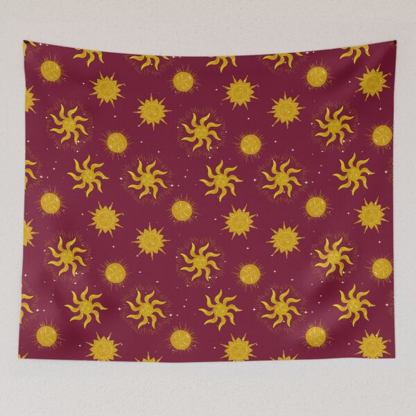 Item preview, Vintage Mystic Celestial Suns and Stars in Gold and Crimson Red designed and sold by aneladesigns.