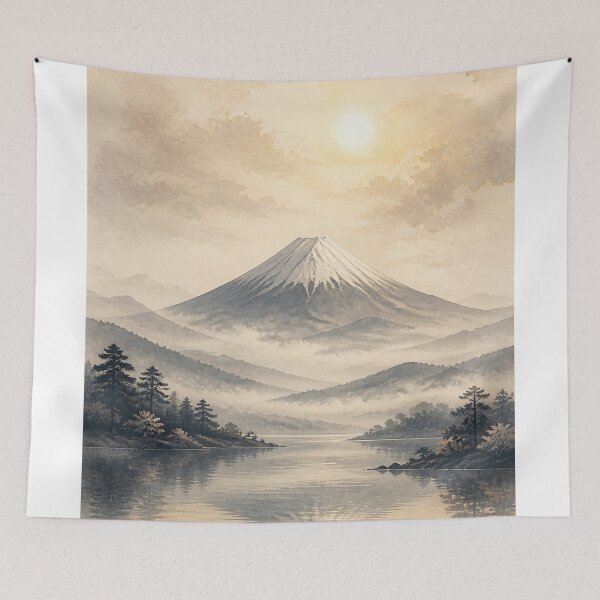 Item preview, Mount Fuji Wall Art Poster | Mist Around Fuji Peak, Japandi Japanese Landscape Print designed and sold by LuminaKage.