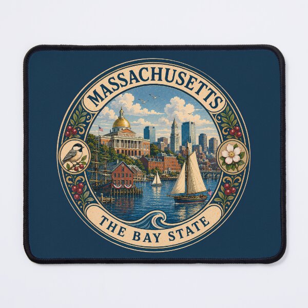 Item preview, Massachusetts Landscape Illustration Travel Art Badge designed and sold by KrisSidDesigns.